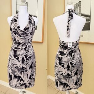 NWT Papermoon Black & White Floral Halter Sexy Back Dress Size Large